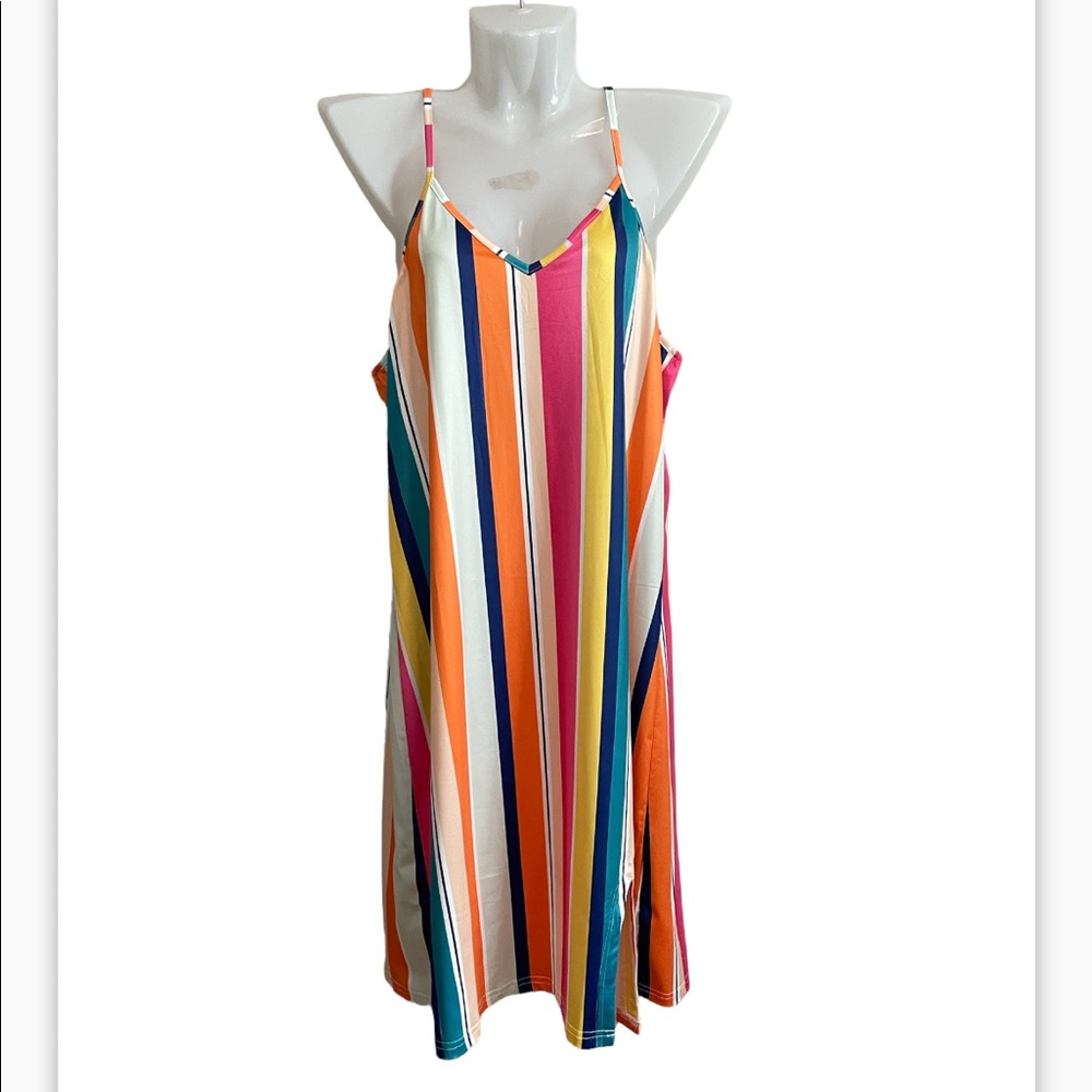 Multi-color spaghetti strap casual dress